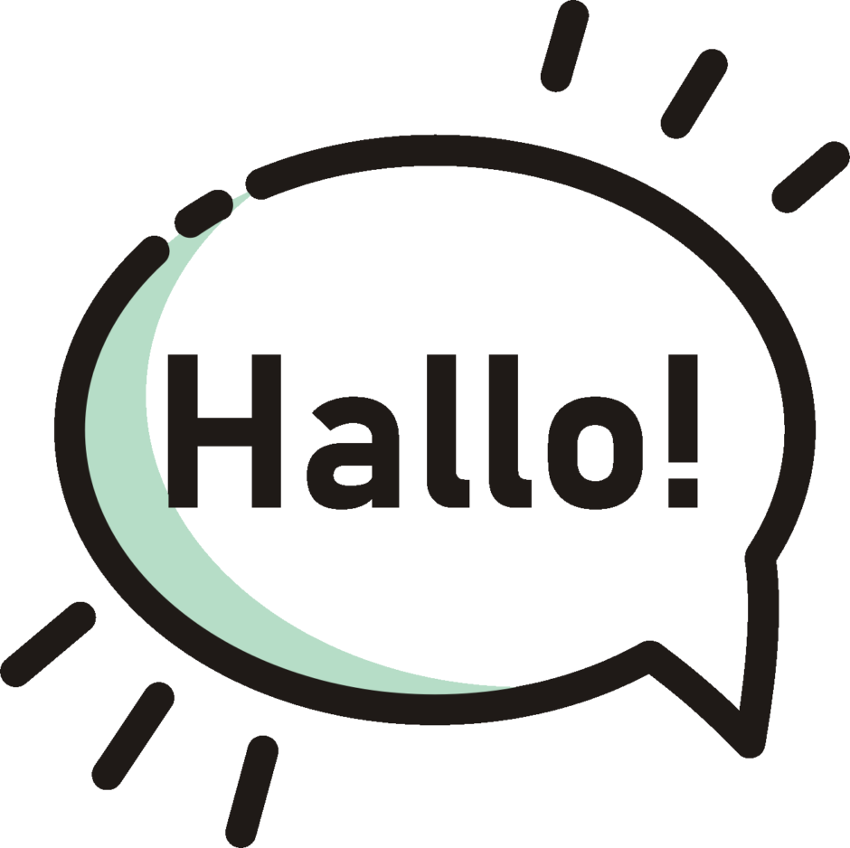 Eine Sprechblase mit "Hallo!" darin